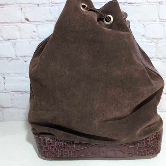 Isadora Brown Suede Fango Suede Leather Large Bucket Bag Italy Made - Picture 4 of 10